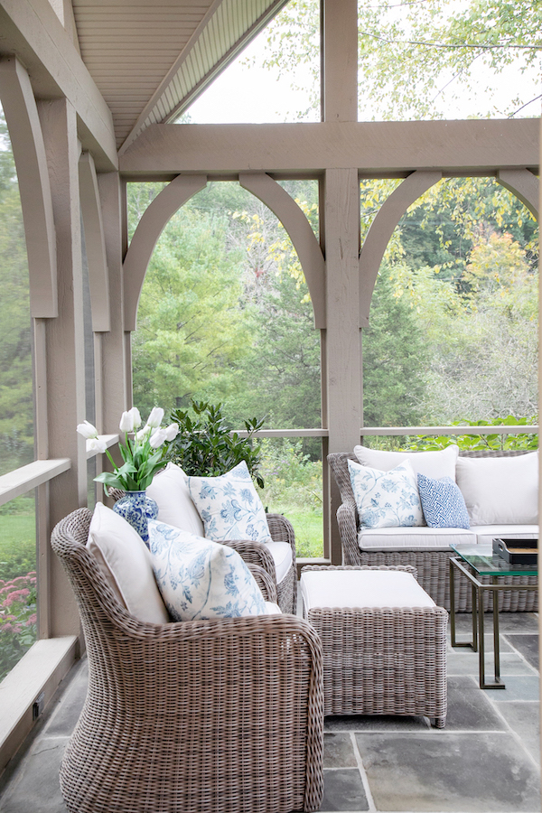 Screened porch outdoor furniture Lowell Custom Homes Lake Geneva WI