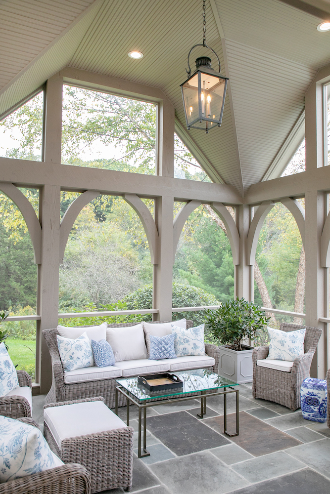 screened porch interior Lowell Custom Homes Lake Geneva WI